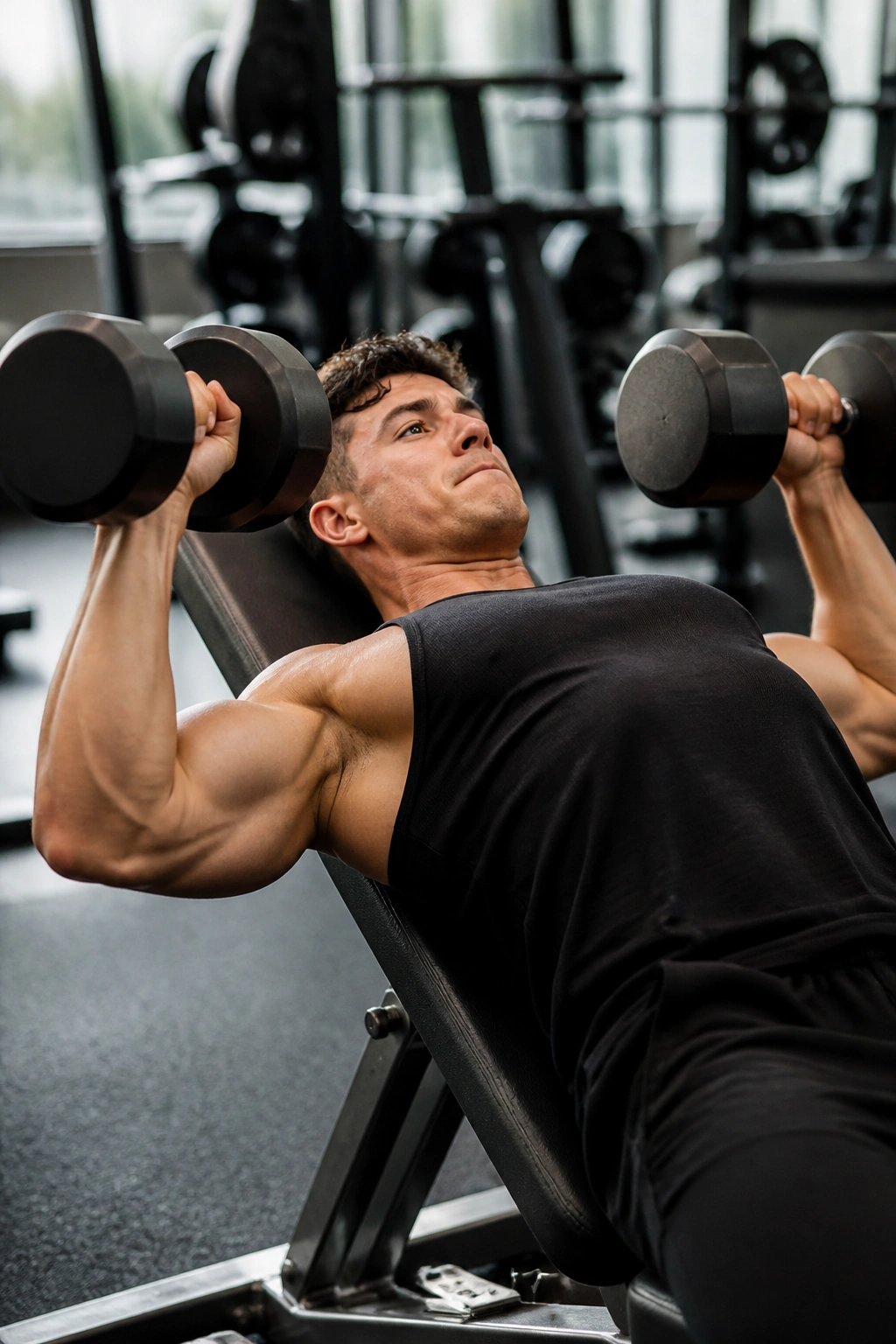 Athlete performing incline dumbbell press focusing on upper chest