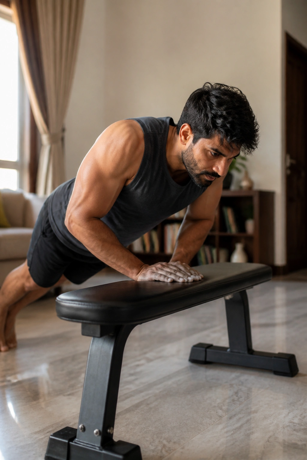 Upper body incline push-up focusing on triceps