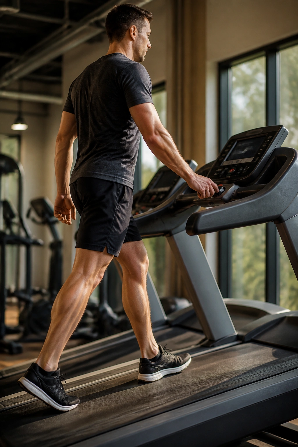 Runner on treadmill performing incline ladder workout