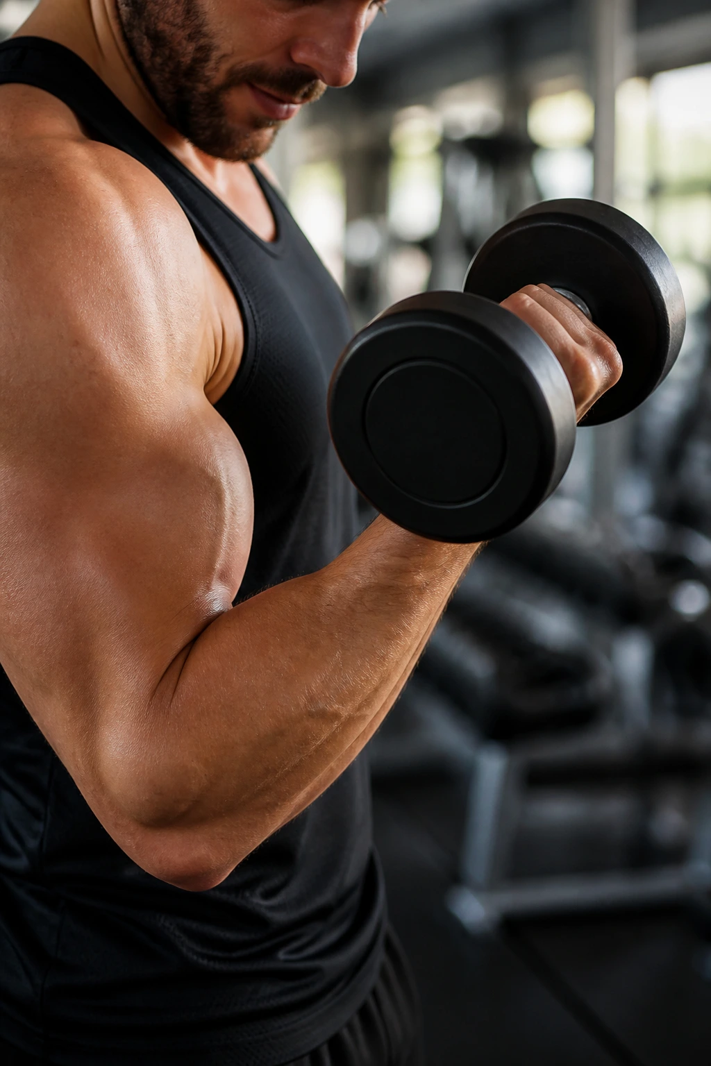 Arm curling with a dumbbell to show isolation exercise