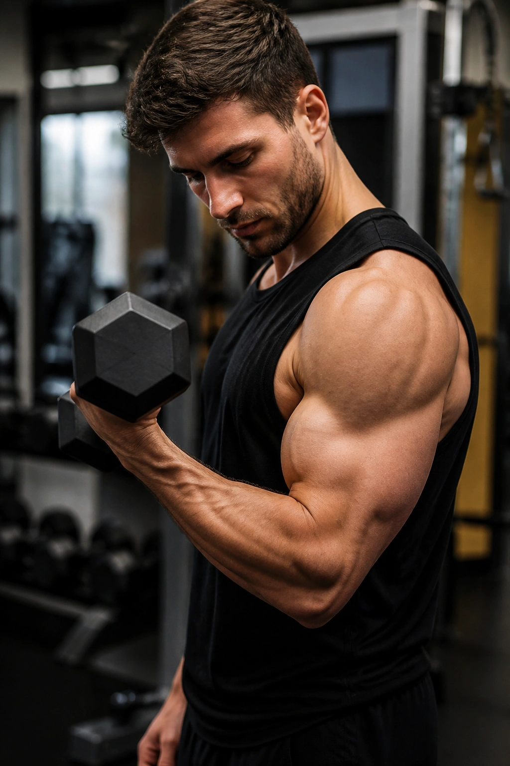 Close-up of a lifter holding an isometric curl at 90 degrees