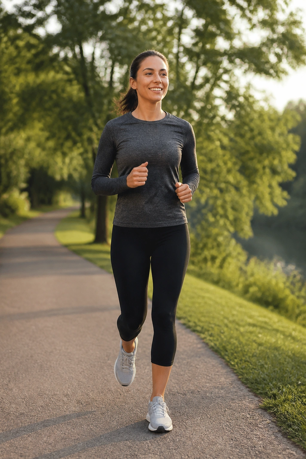 Person jog-walking in a park during a 15-minute progression workout