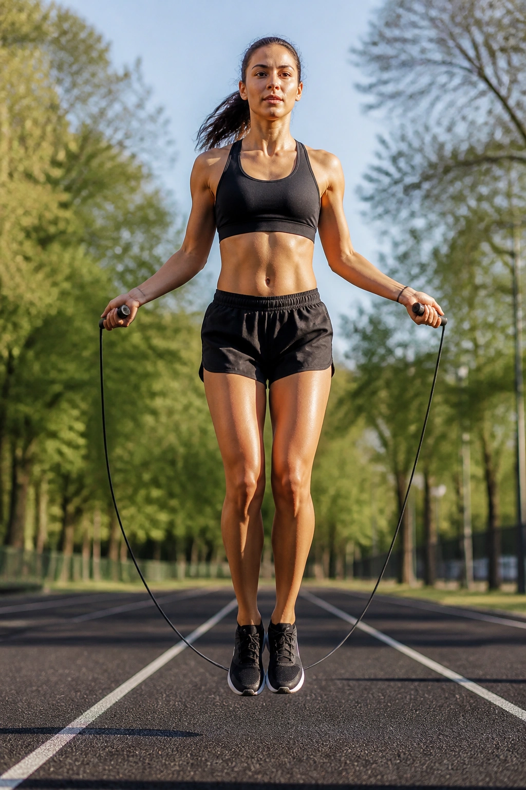 Person jumping rope outdoors during a Tabata-style workout