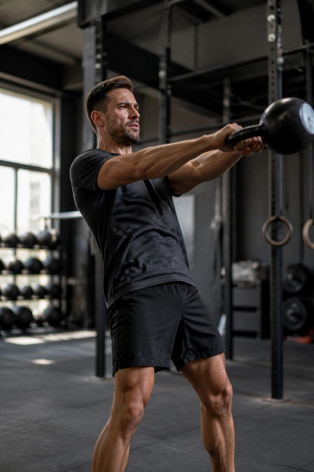 Person performing kettlebell swing as part of ladder conditioning