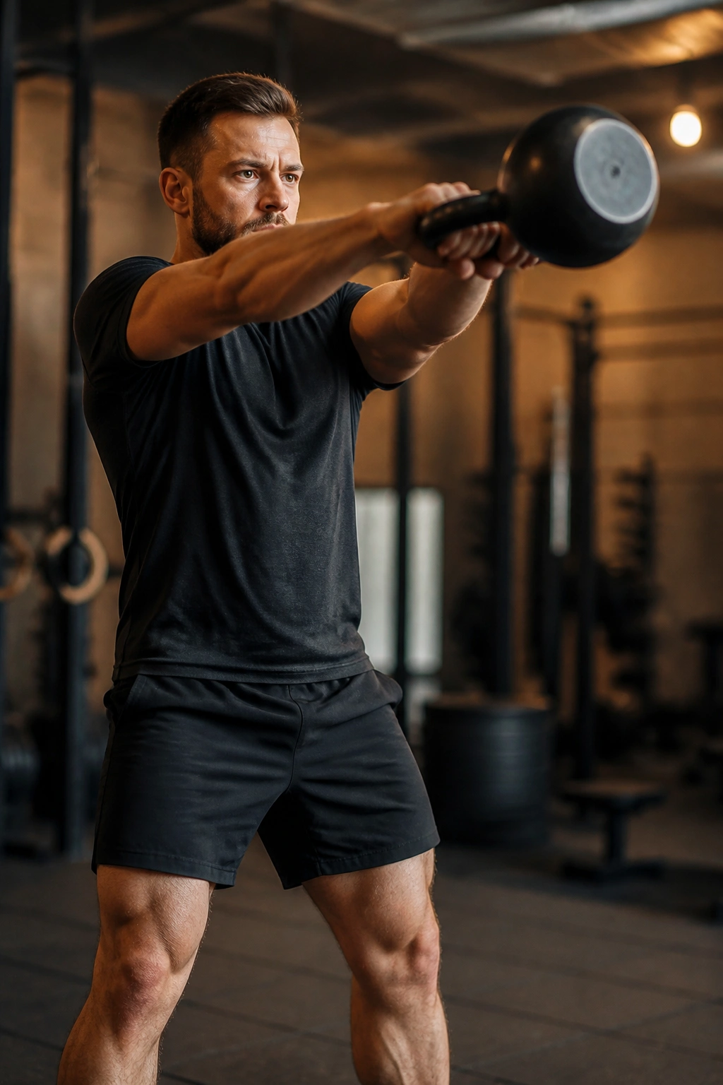 Person performing kettlebell swing as part of a fast kettlebell complex