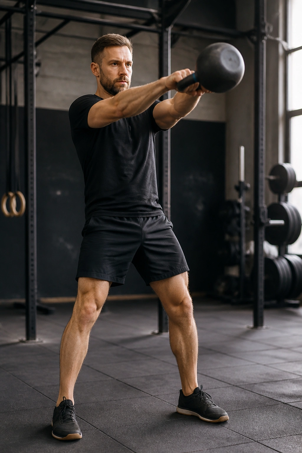 Person performing kettlebell swings with built-in recovery intervals