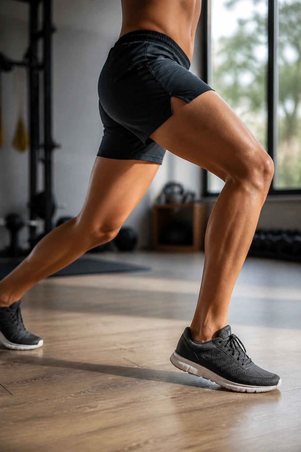Close-up of leg showing hip-knee-ankle alignment in natural light