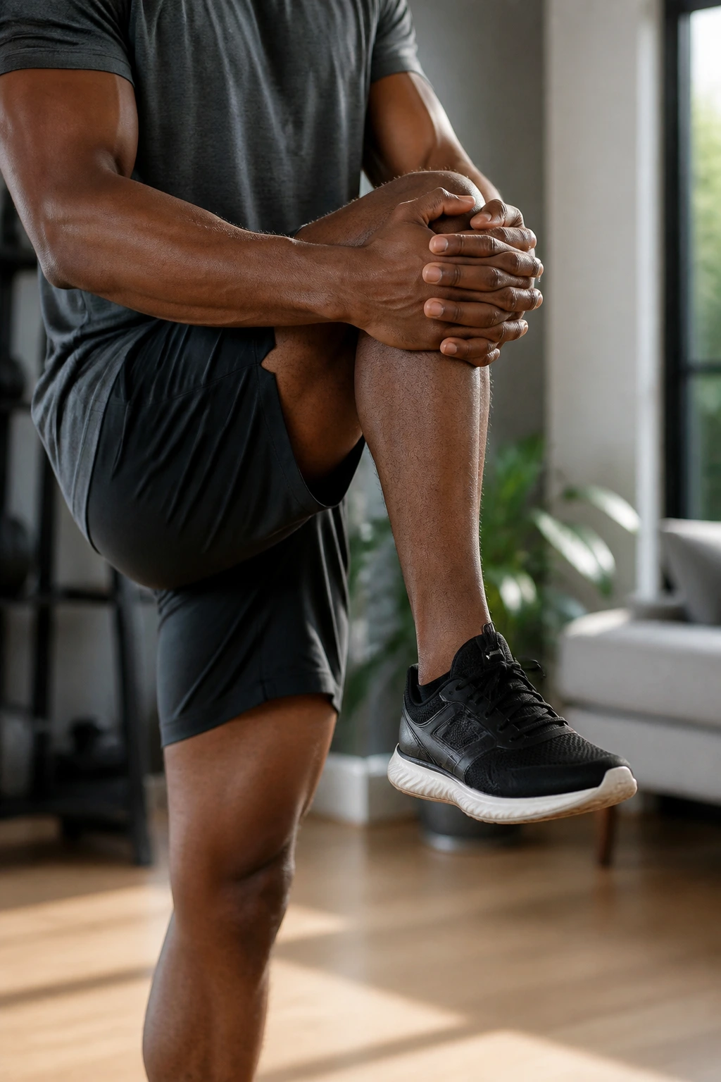 Person performing safe knee stretch with controlled tension