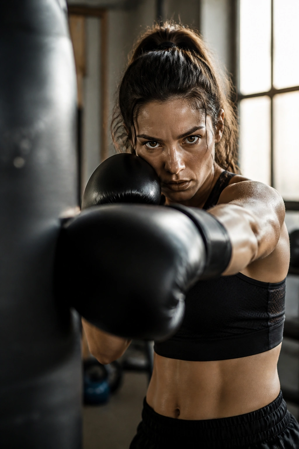 Close-up of boxer performing ladder combos in a gym, focus and concentration.