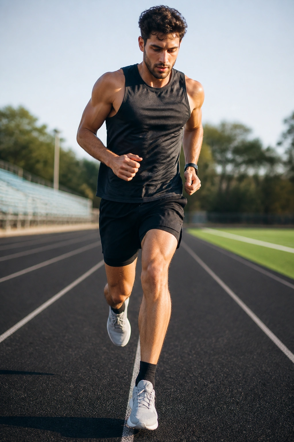 Runner on track performing ladder interval workout