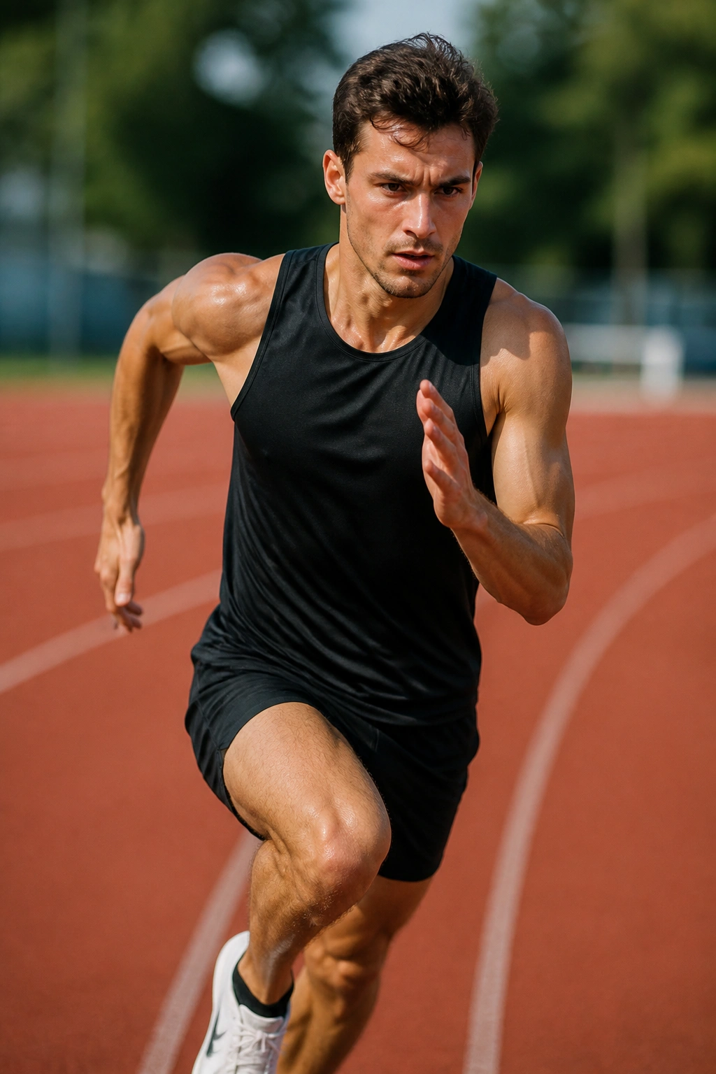 Runner on track performing ladder-style pacing workout