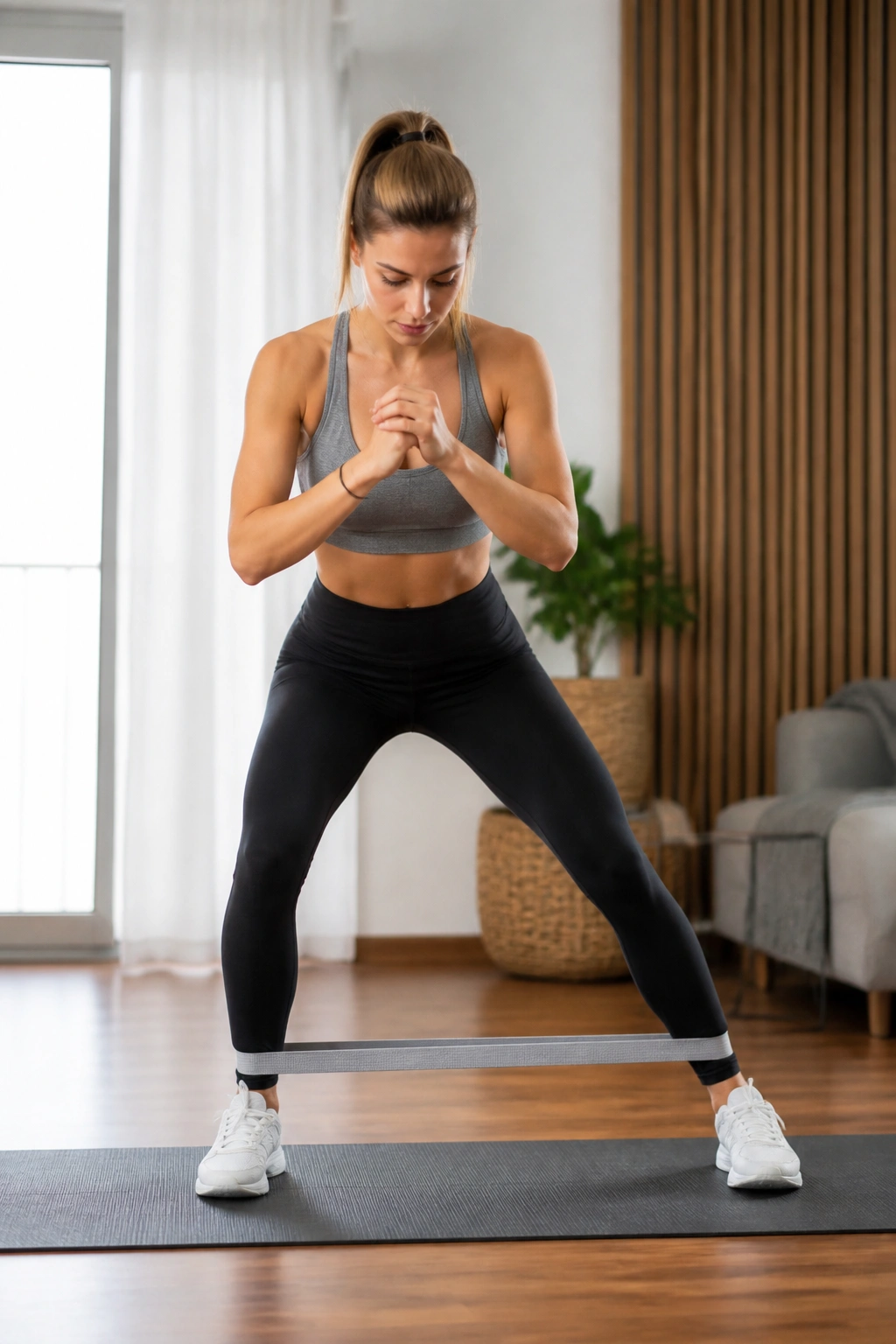 Person doing lateral band walks with a resistance band