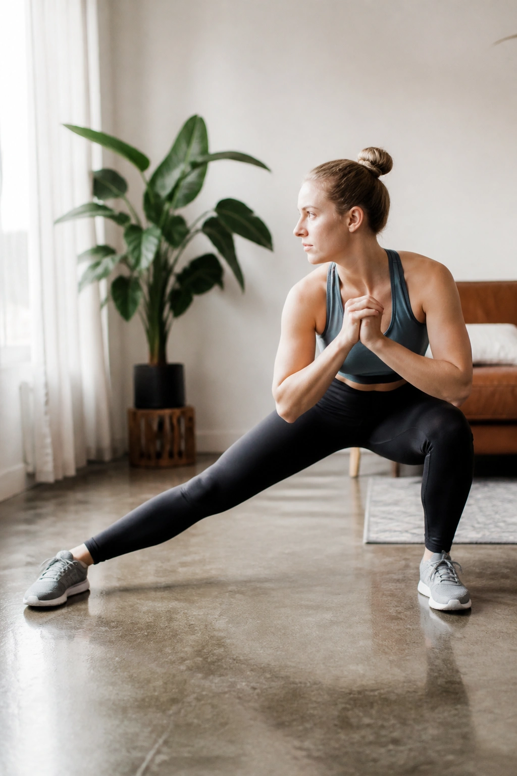 Lateral lunge loading outer hip with proper knee tracking