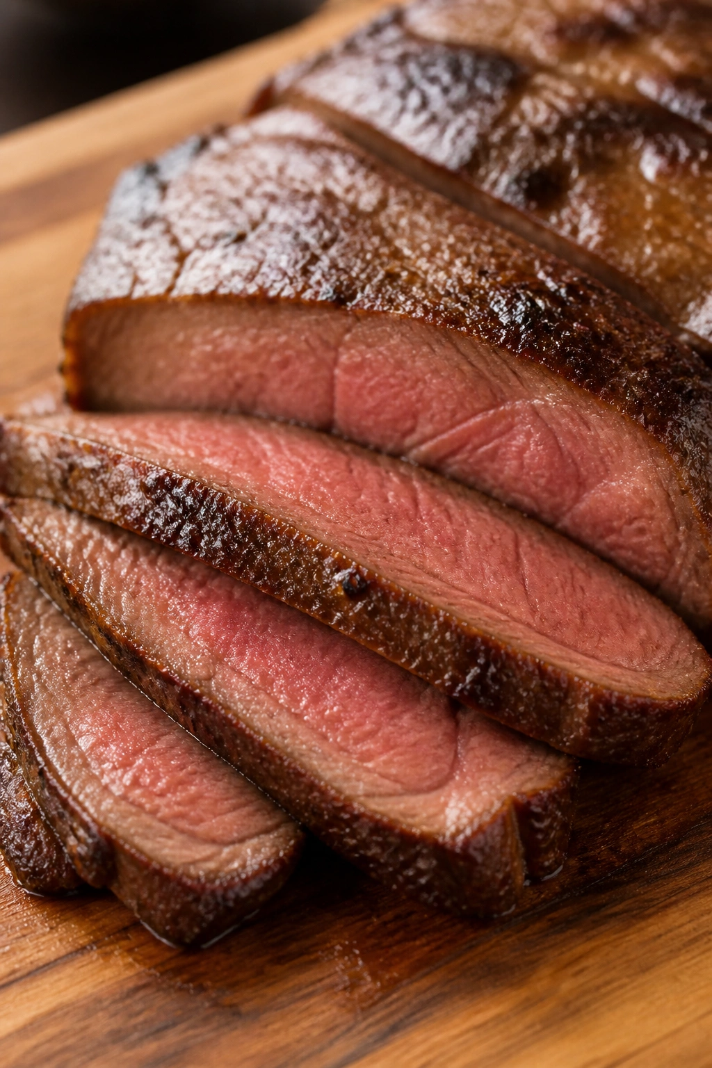 Close-up of lean beef steak on cutting board