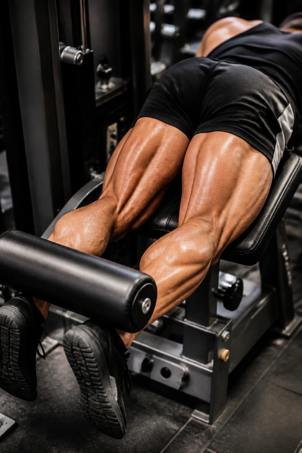 Close-up of hamstring engagement during lying leg curls