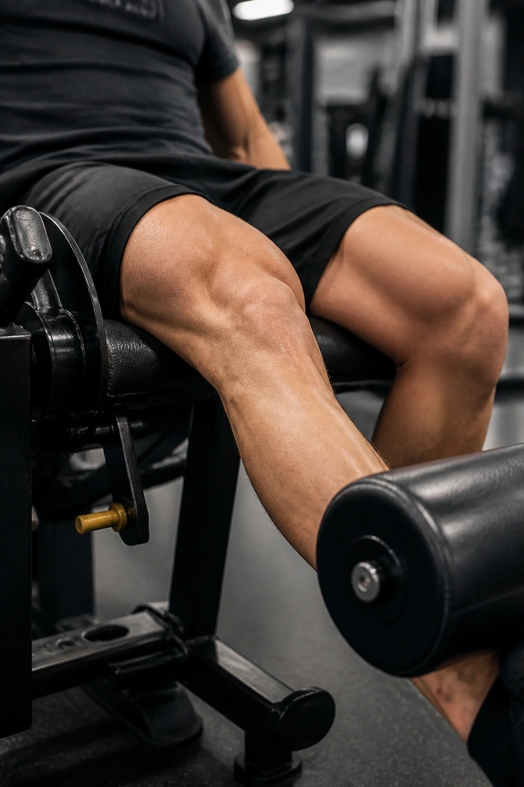 Close-up of leg extending on a leg extension machine