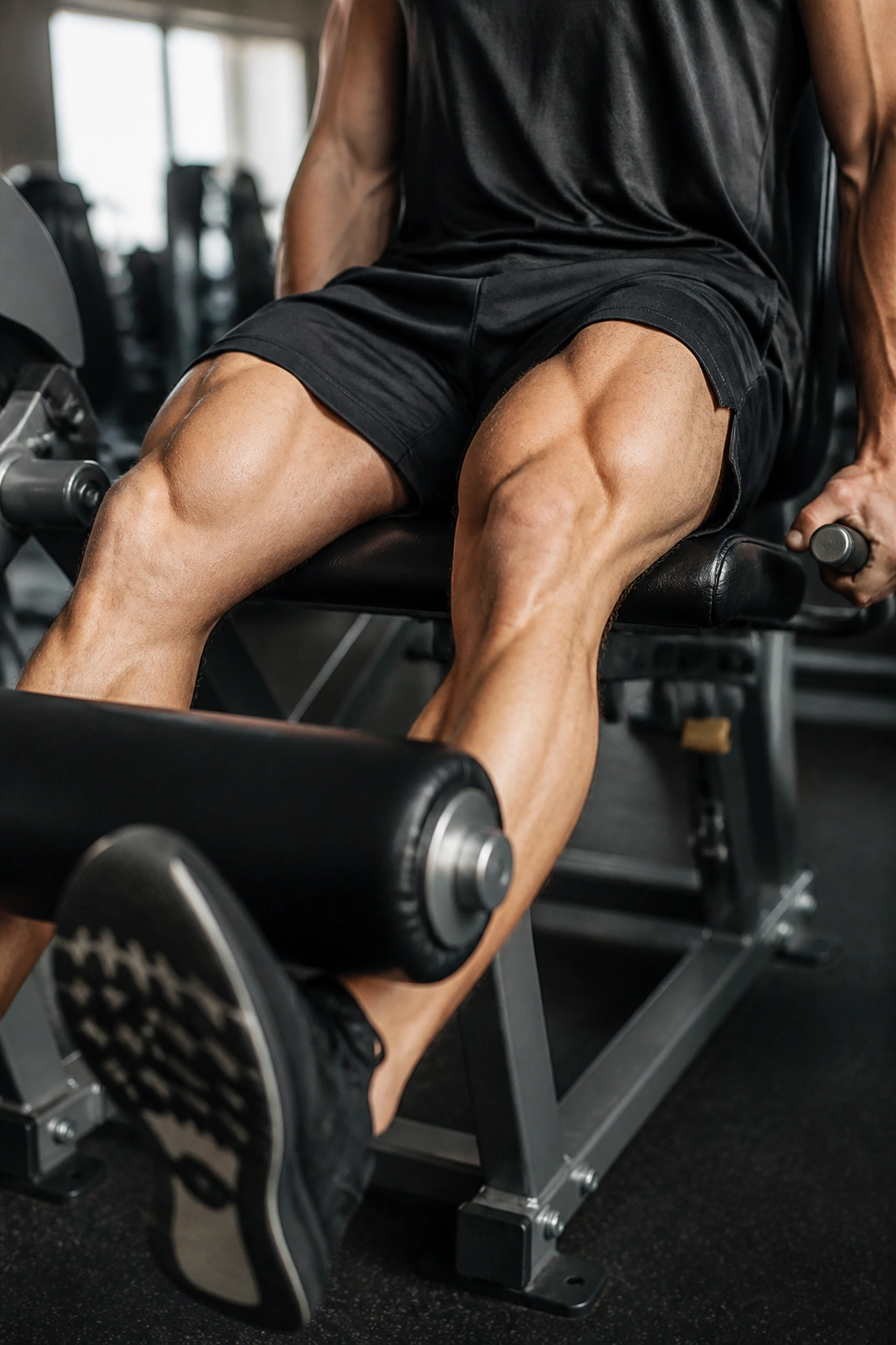 Close-up of leg extension movement focusing on the quadriceps during knee extension