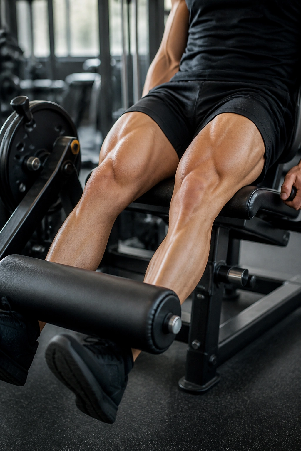 Leg extension motion focusing on quadriceps contraction