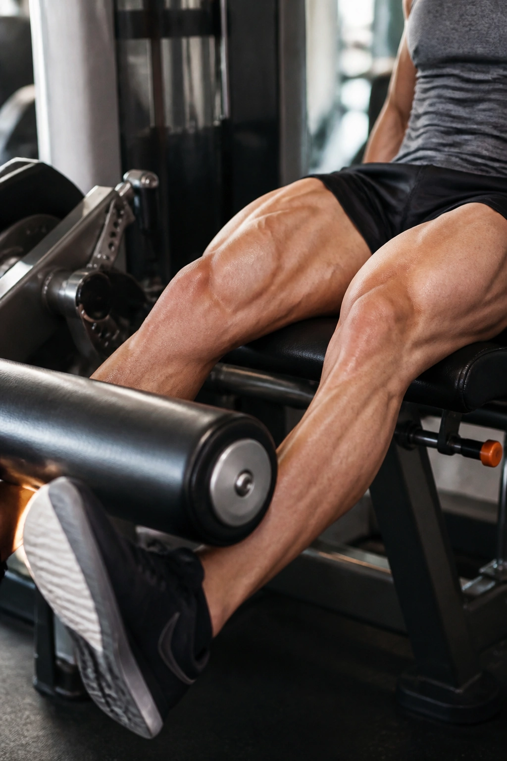 Quadriceps engaged during leg extensions on machine