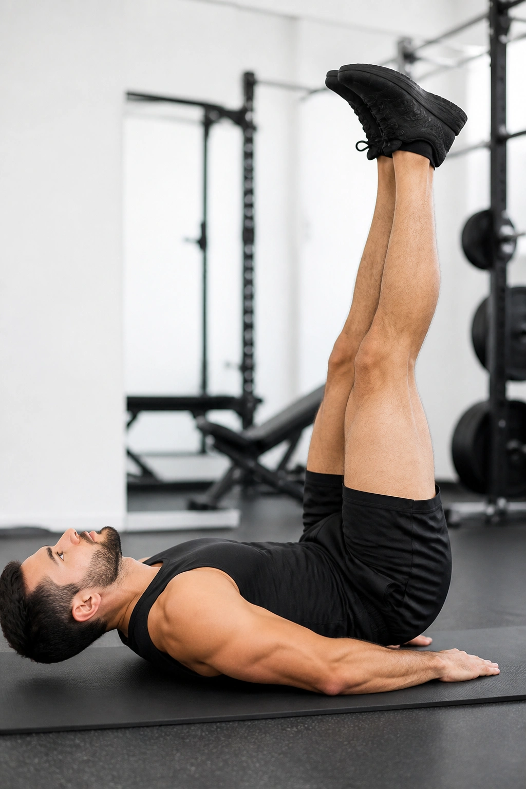 Leg raises showing lower abs activation on a mat