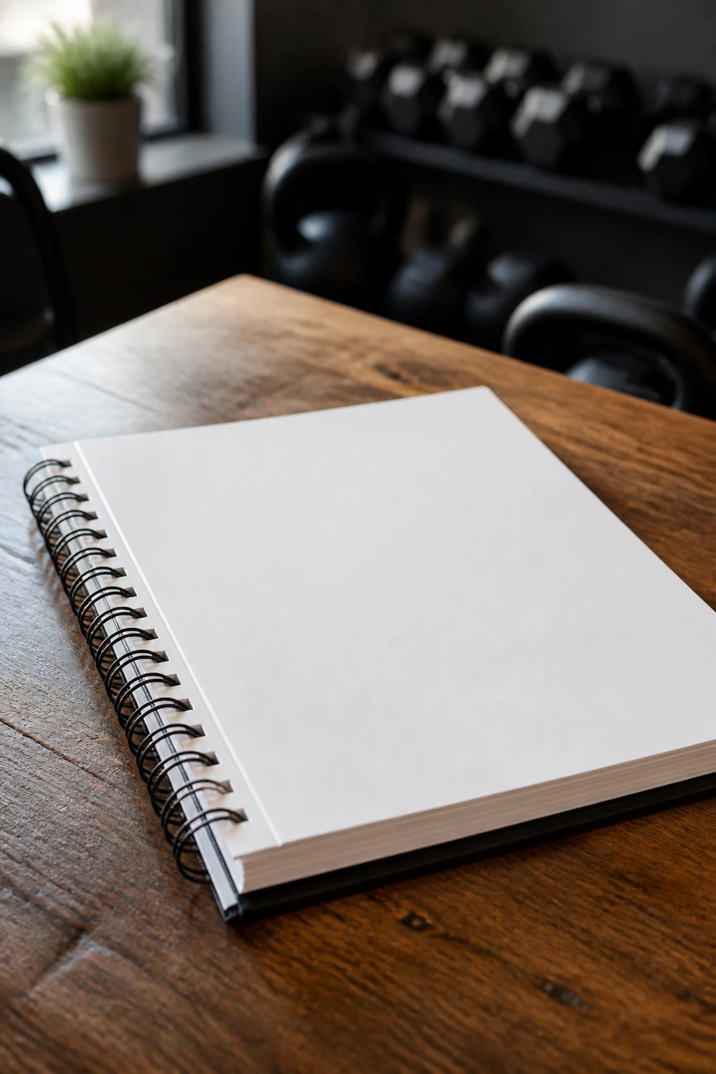 Close-up of a blank ledger on a wooden desk