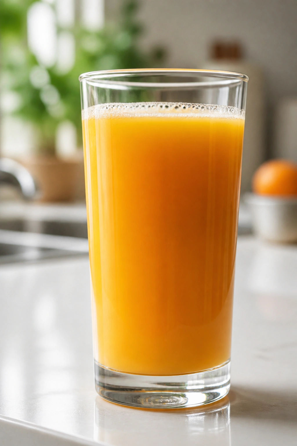 Close-up of a tall glass of juice illustrating liquid calories