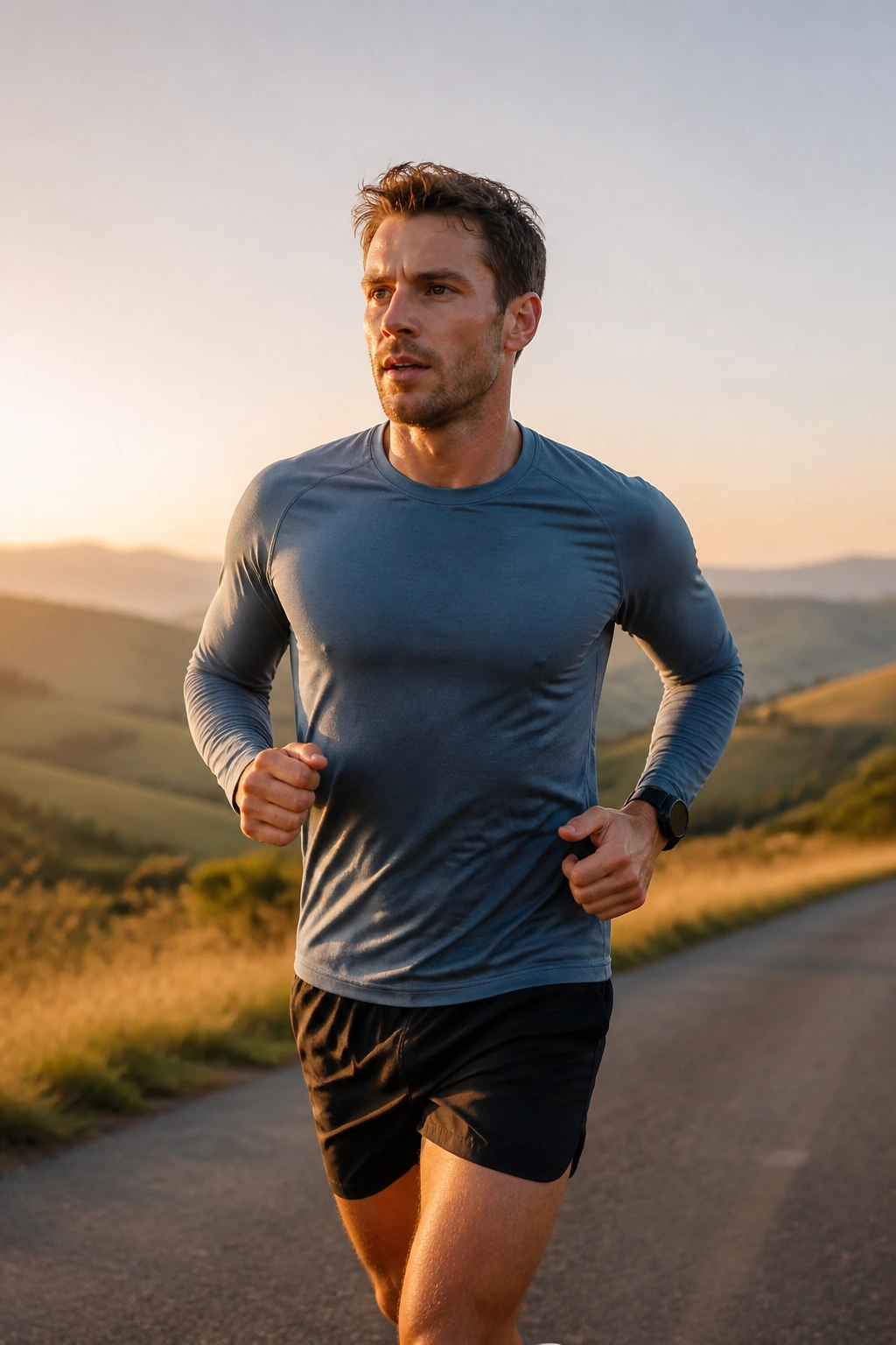 Runner on a long slow distance run on a quiet road