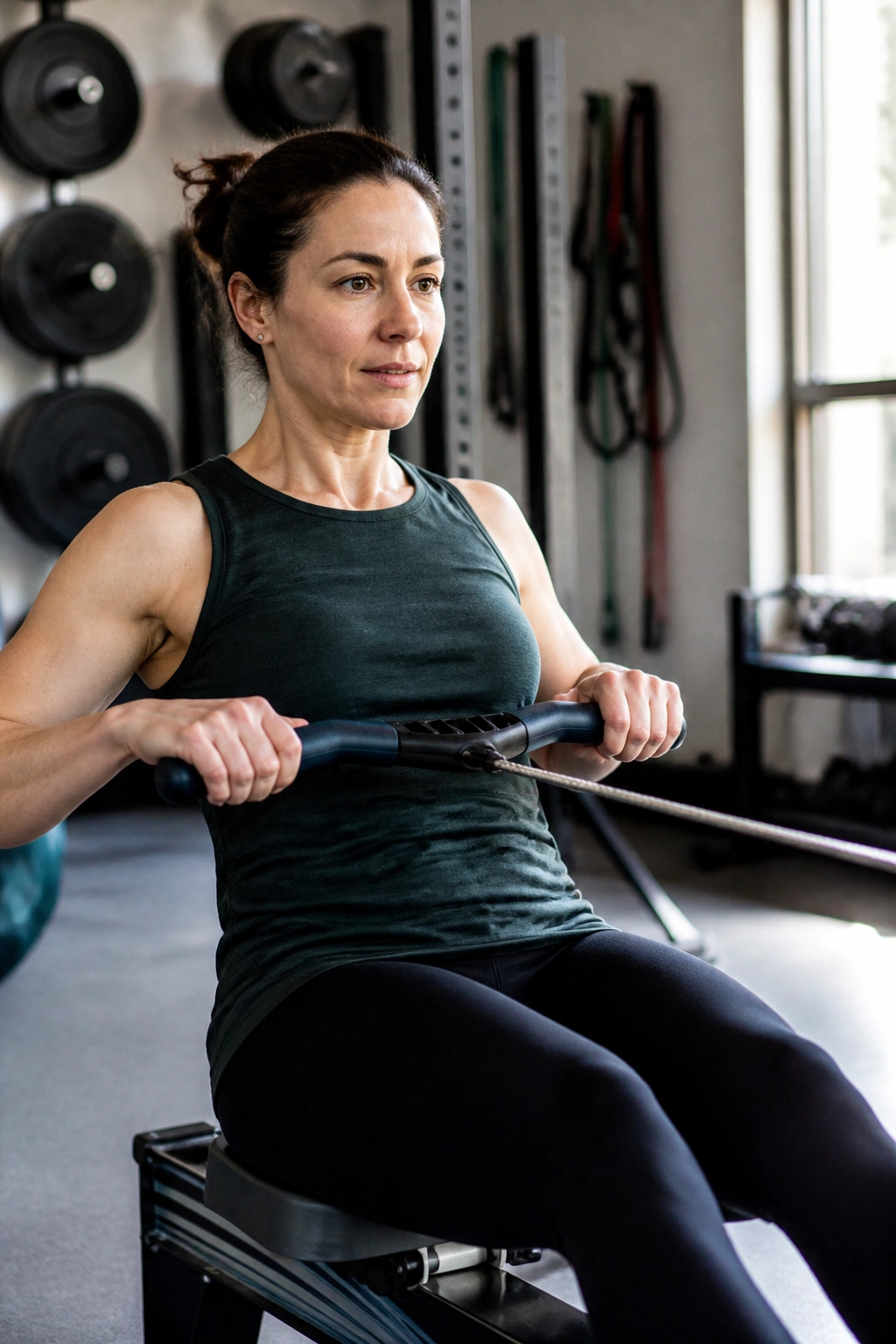 Person using rowing machine for low-impact joint-friendly workout