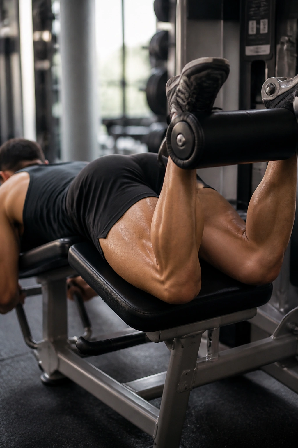 Hamstring curl from a prone position focusing on the squeeze behind the knee