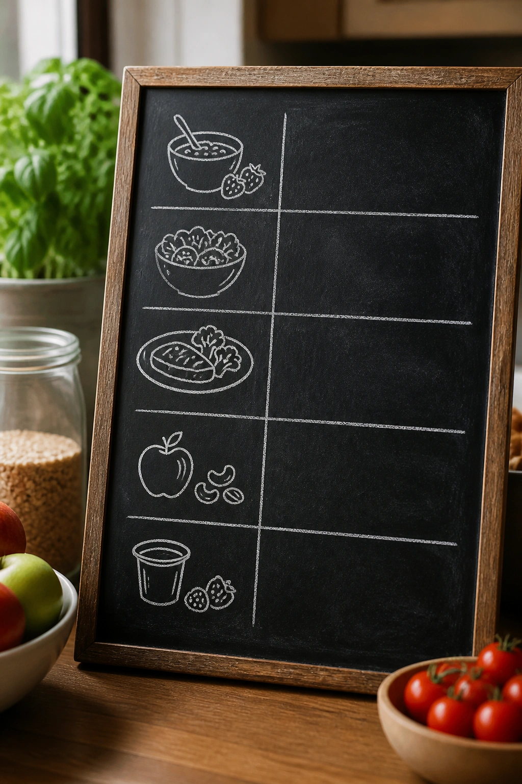Chalkboard planning icons for tomorrow’s meals.