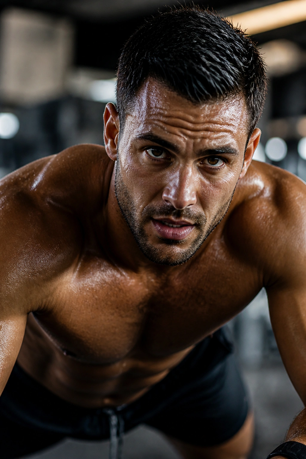 Focused athlete mid-workout demonstrating metabolic burn concept.