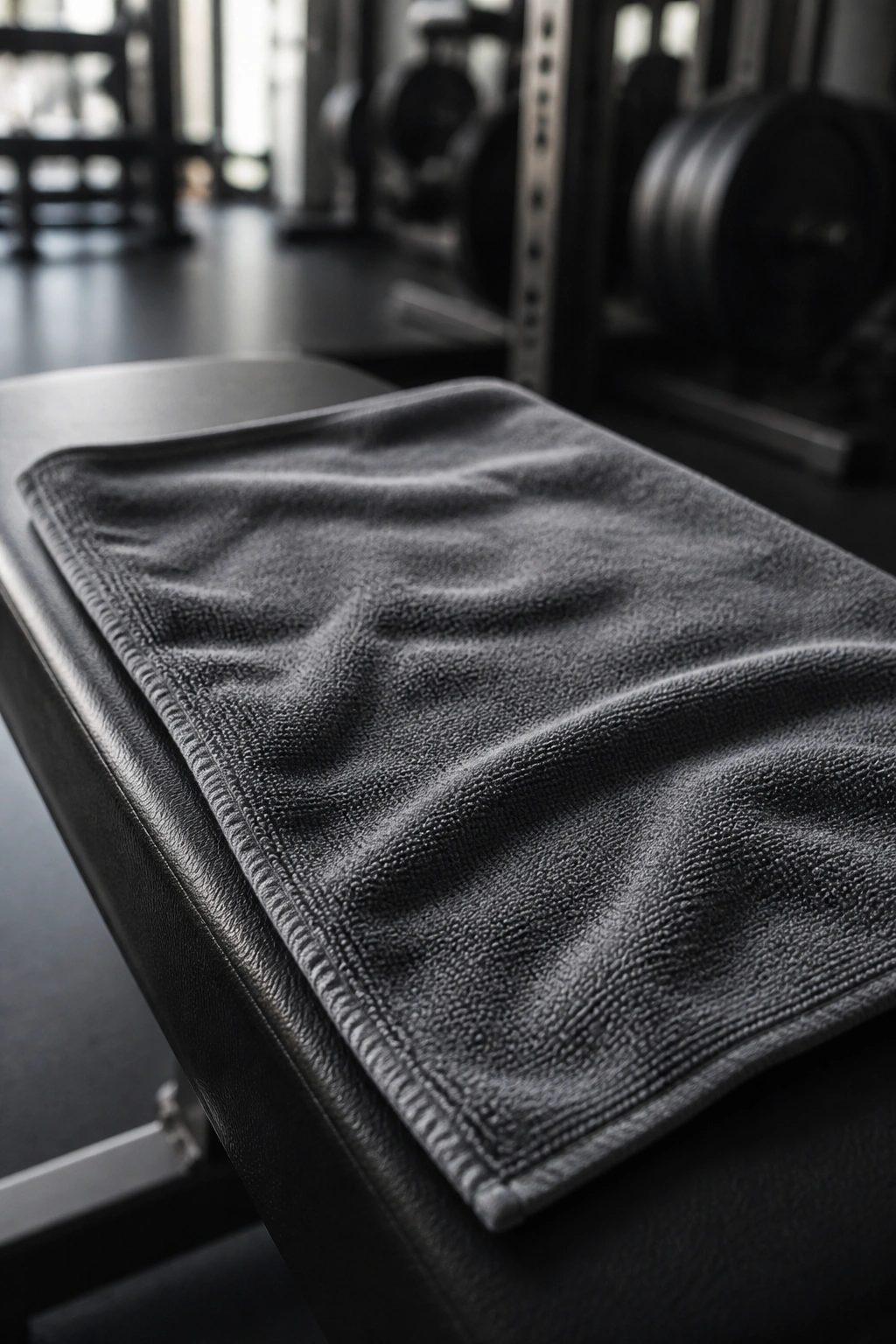 Microfiber towel laid flat on a gym bench