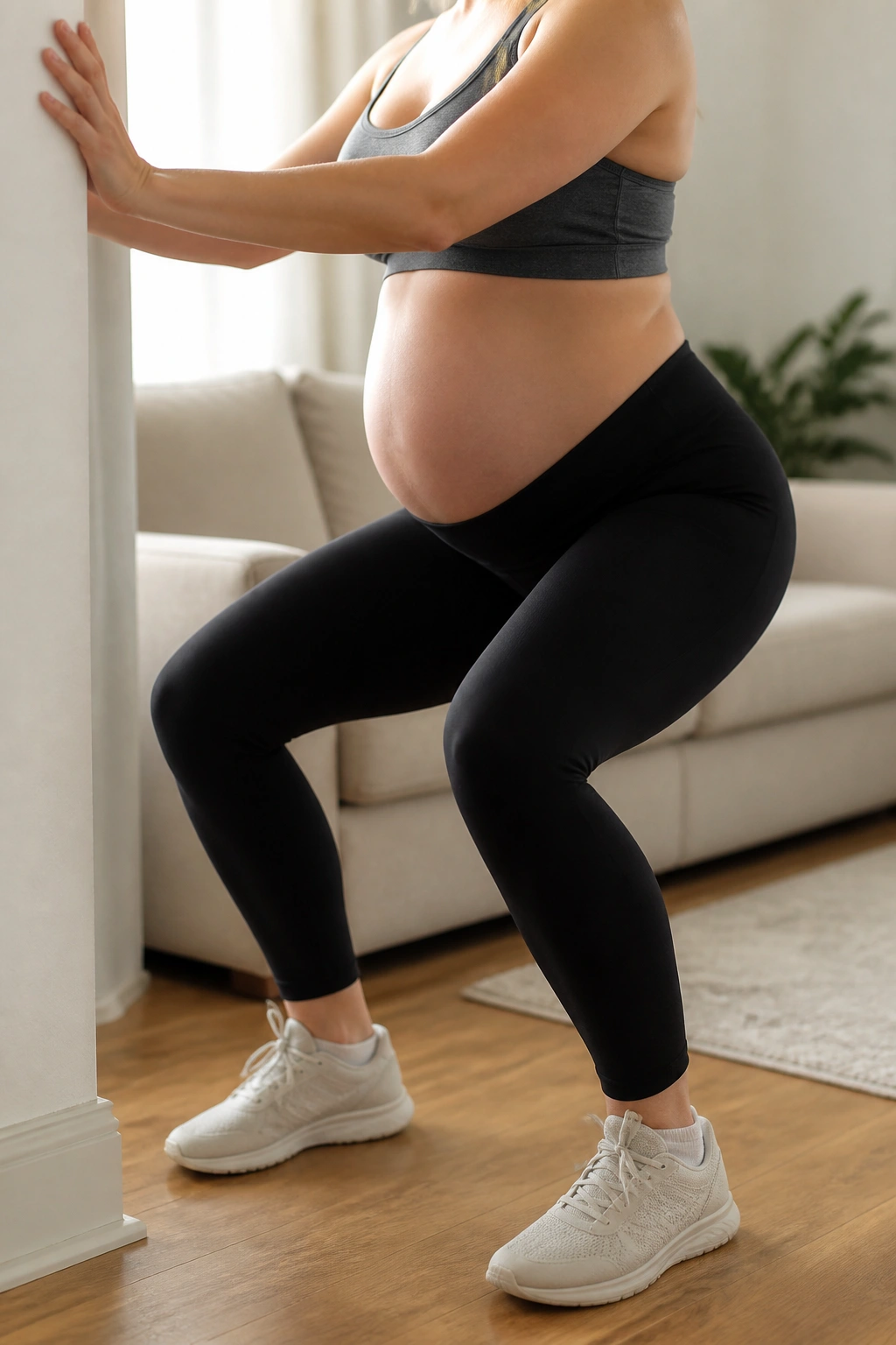 Real person performing mini squat pulses as a finisher