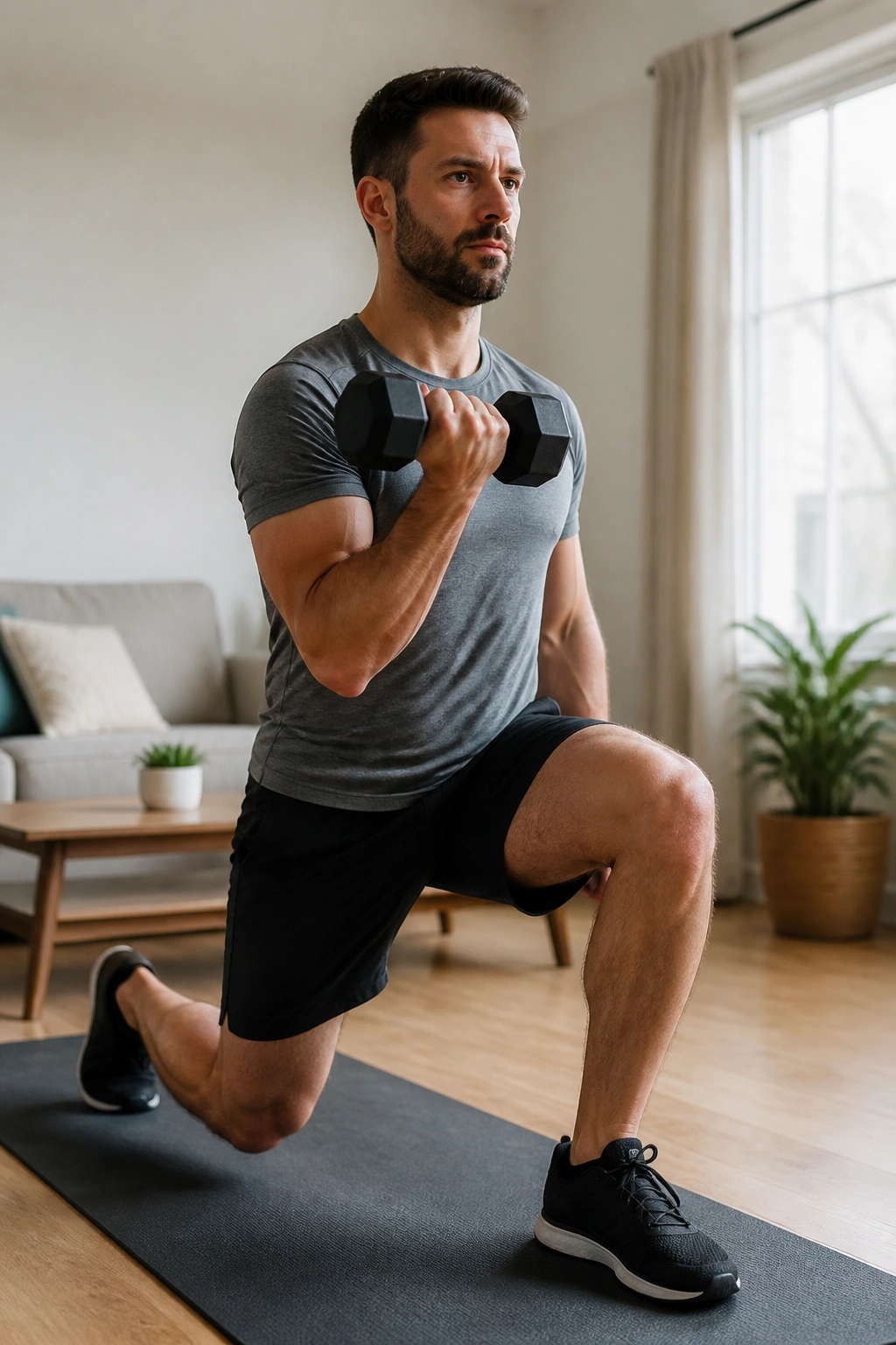 Person performing a minimalist two-day maintenance workout at home.
