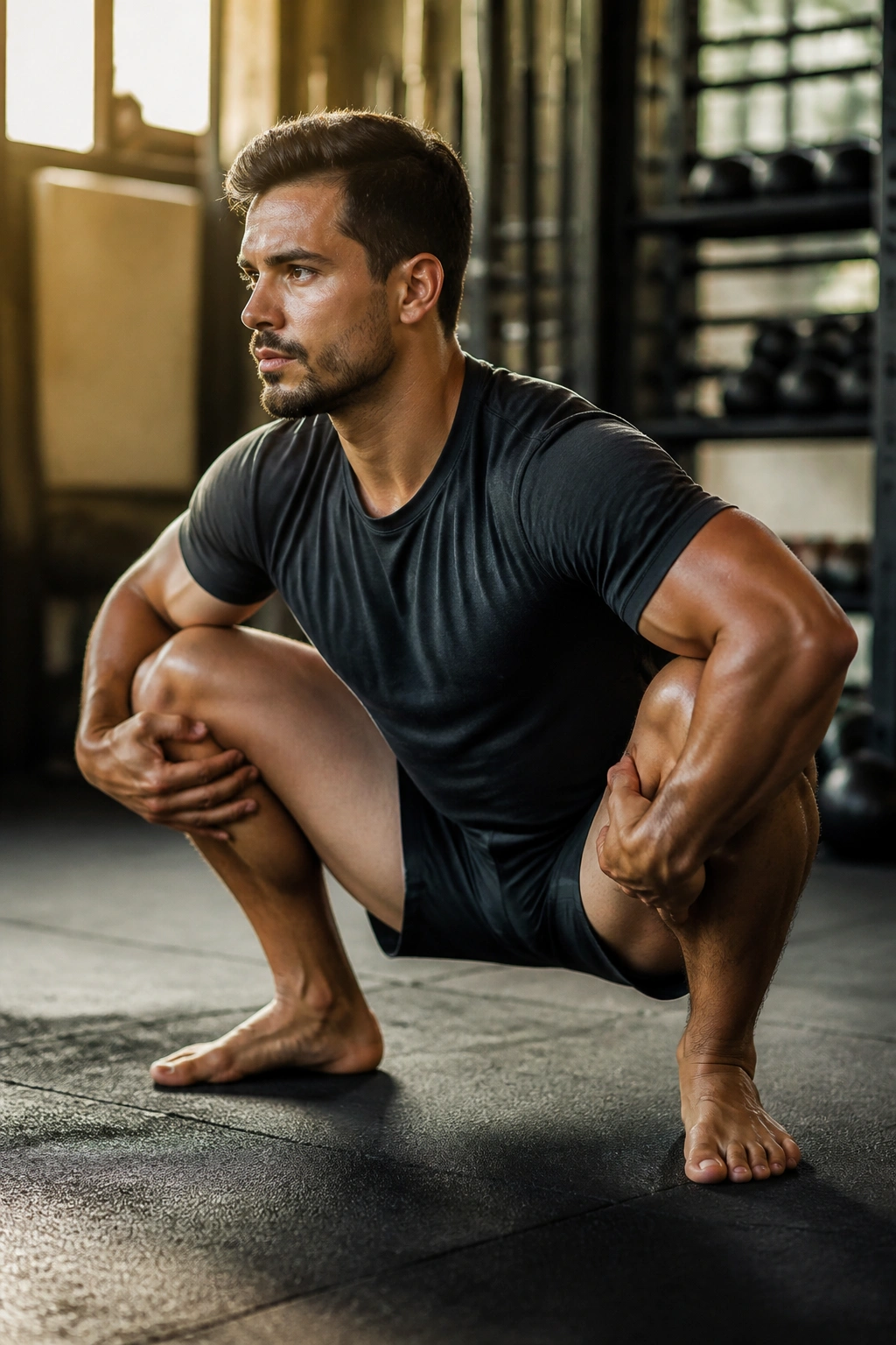Person in deep squat hold demonstrating mobility and strength