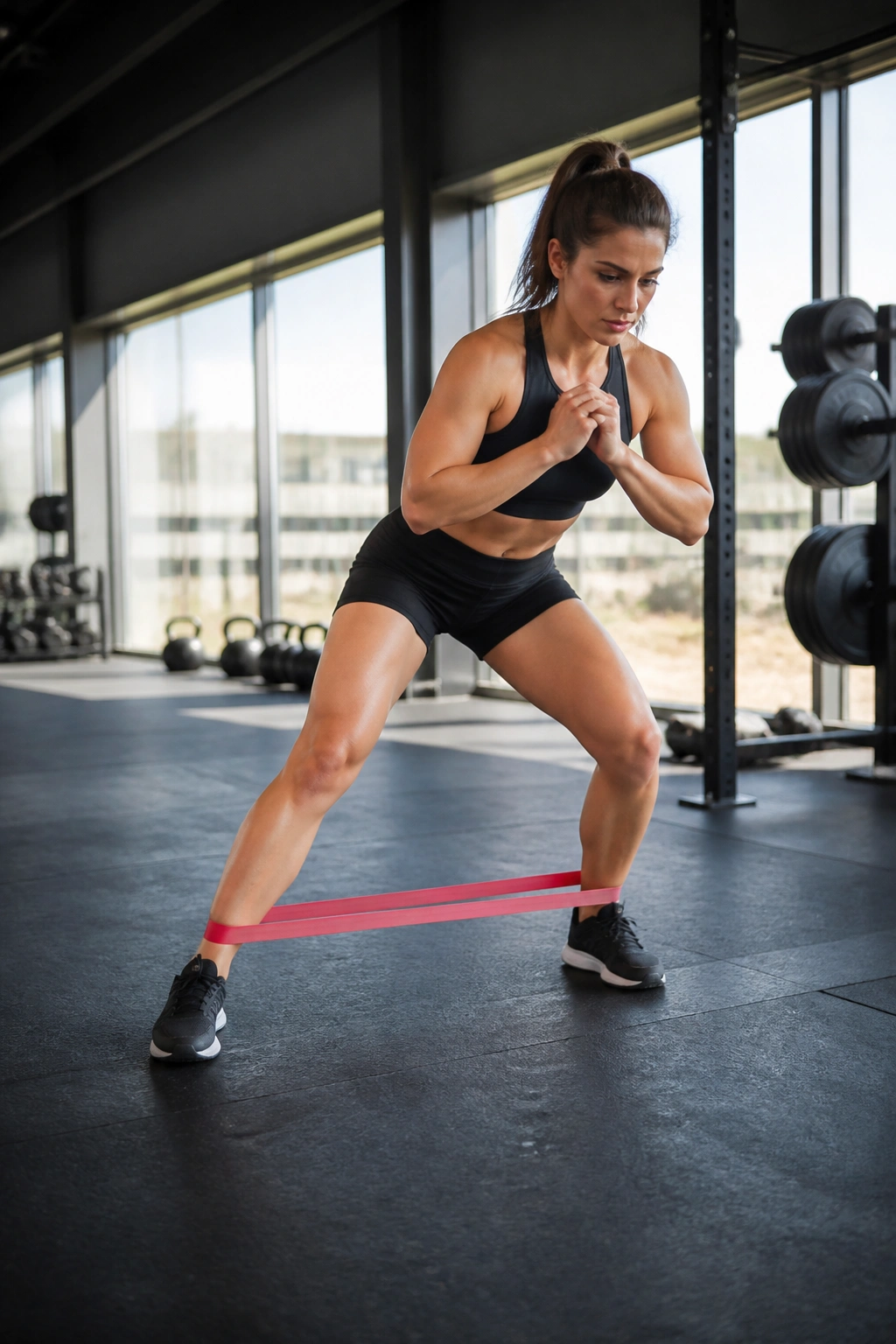 Monster walk with resistance band around ankles
