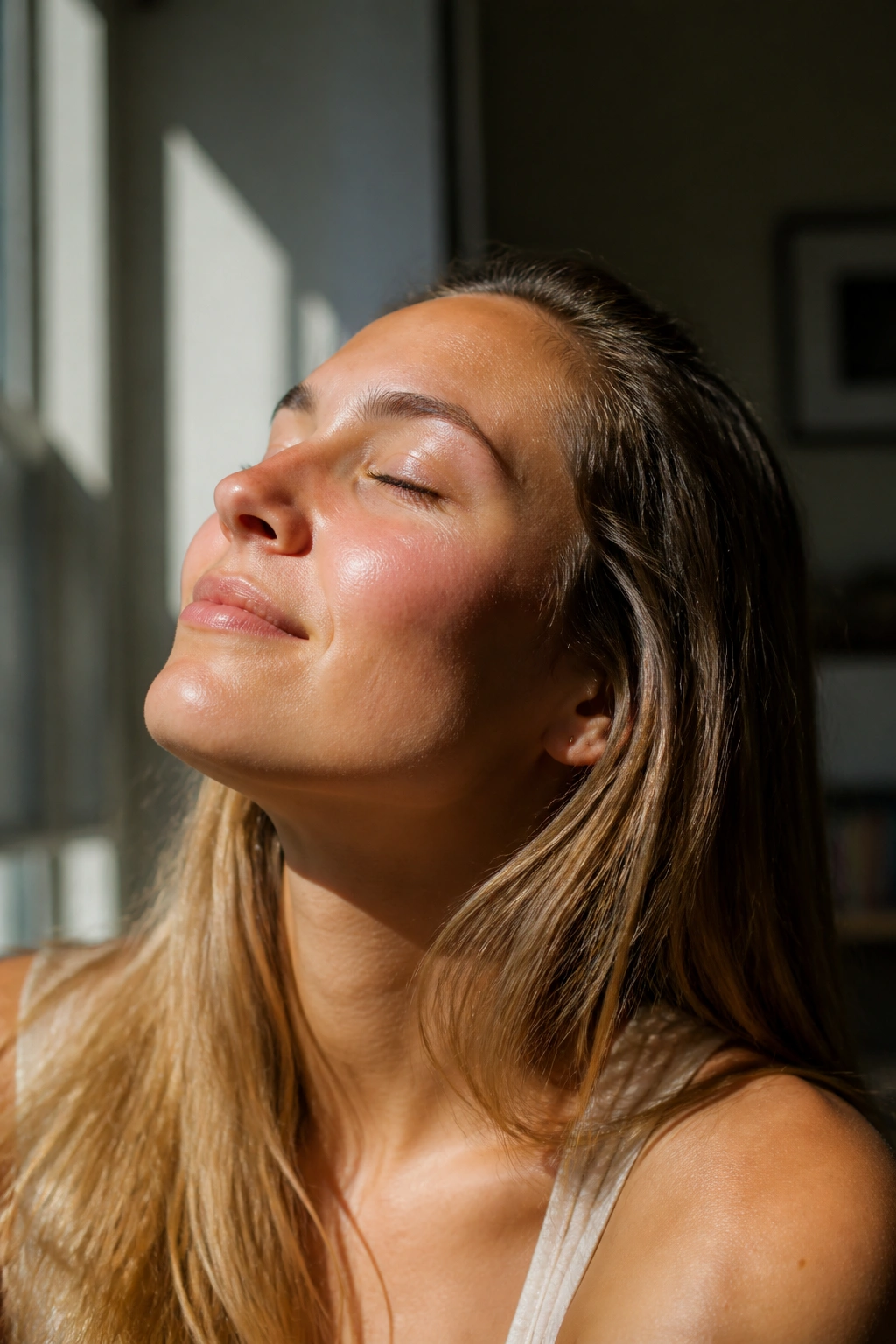 Portrait with morning light on the face at a window