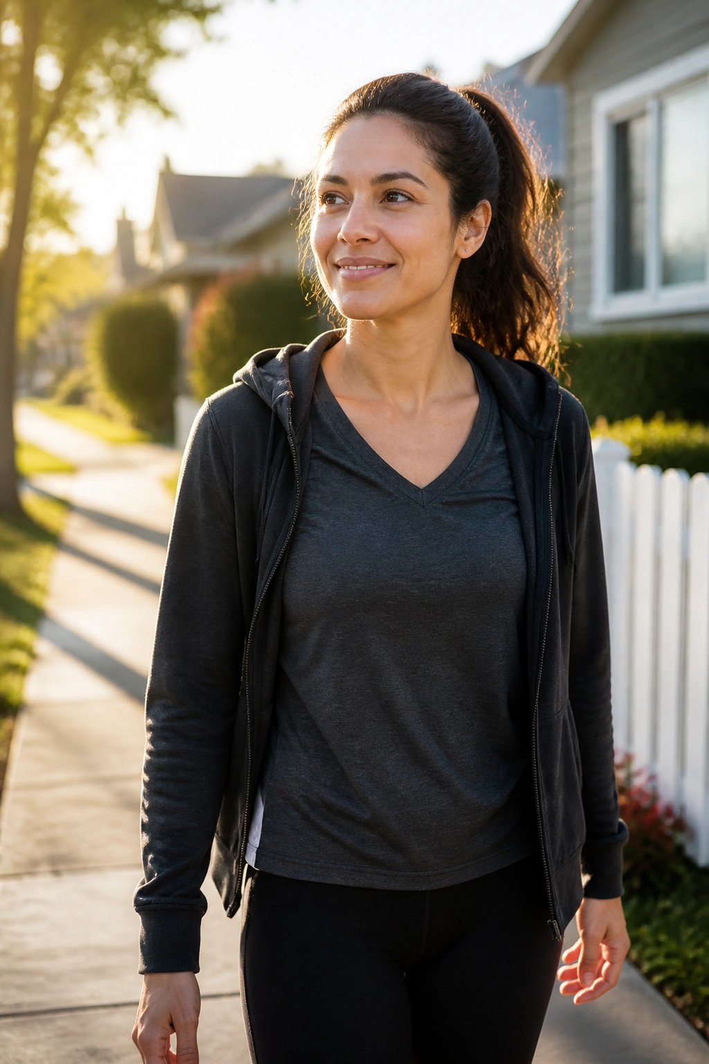 Portrait of a person stepping outside into morning light