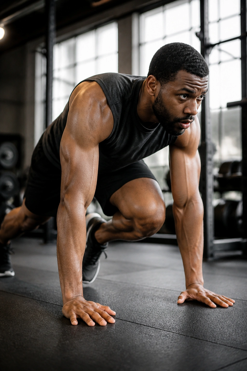 Athlete performing mountain climbers with controlled brace