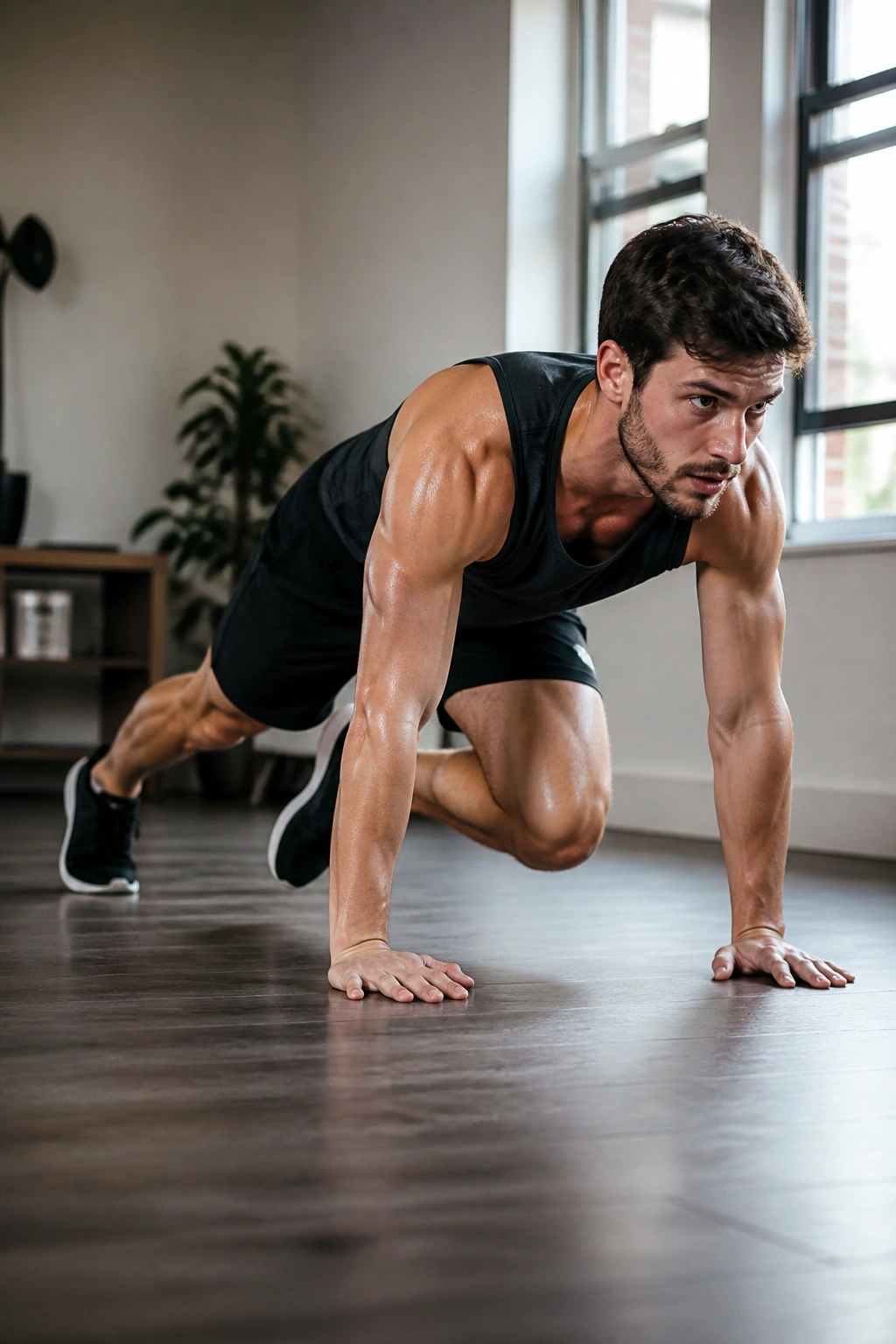 Person performing mountain climbers during interval workout
