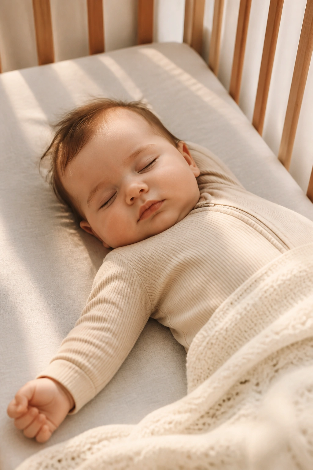 Sleeping baby during nap transition in a calm nursery