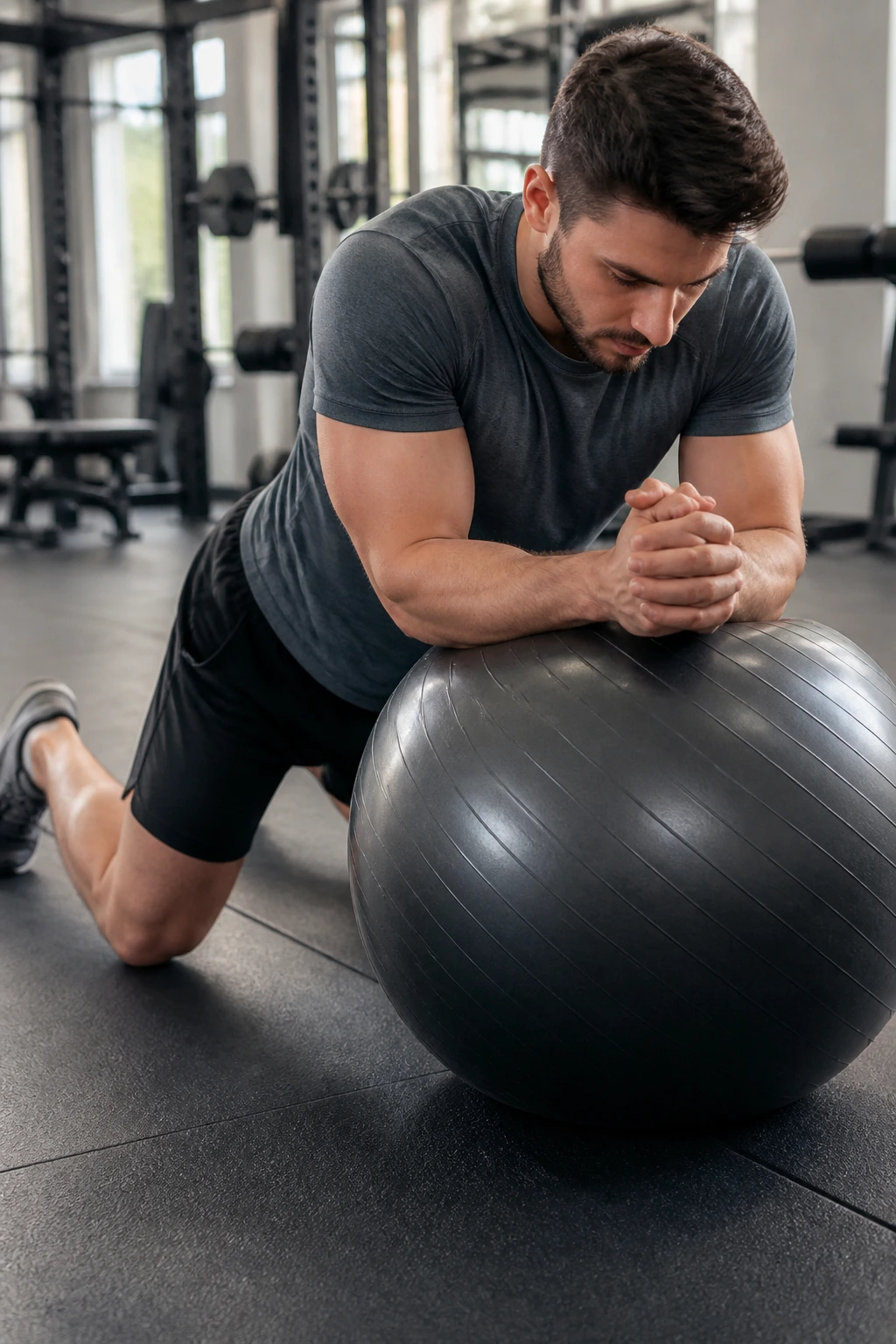 Oblique rollout on stability ball focusing on oblique muscles during diagonal rollout