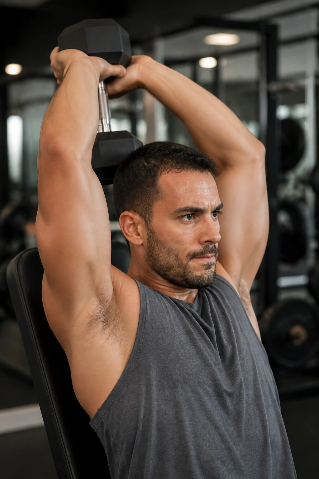 Overhead dumbbell extension close-up
