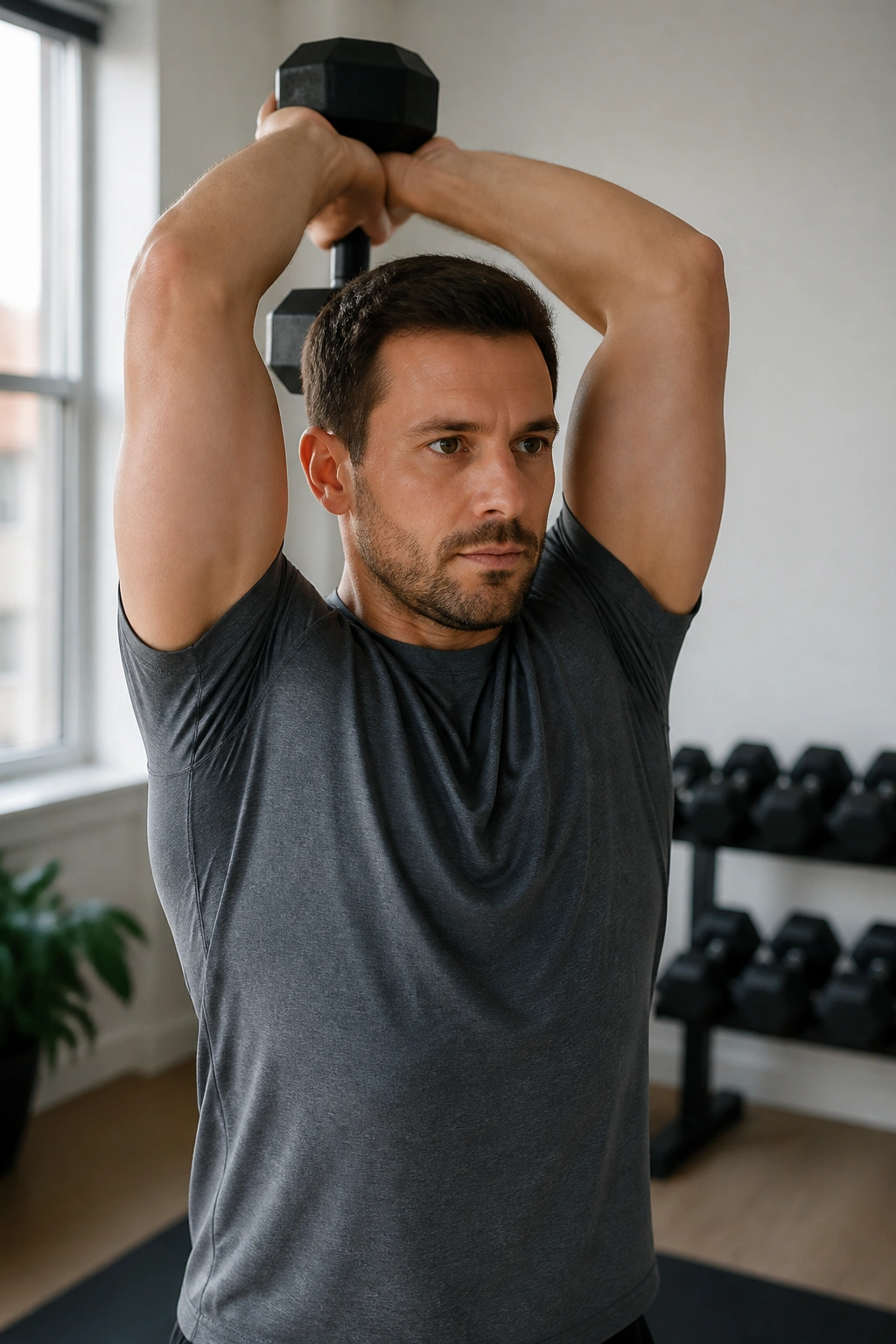 Overhead triceps extension with dumbbell or jug