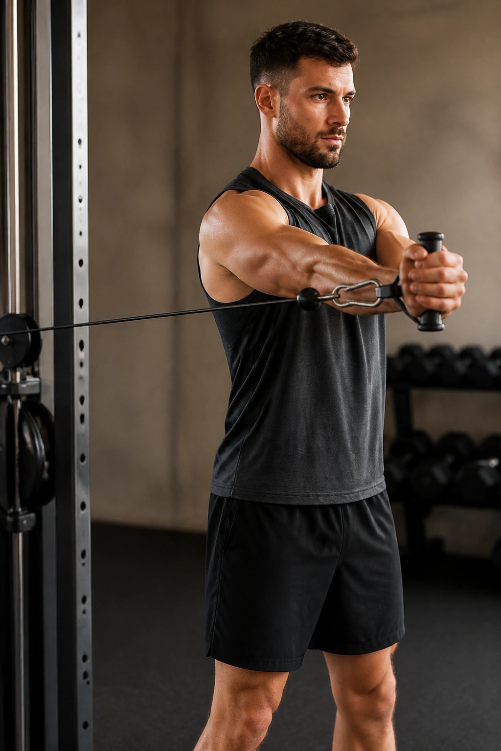Athlete performing Pallof press with anti-rotation stance