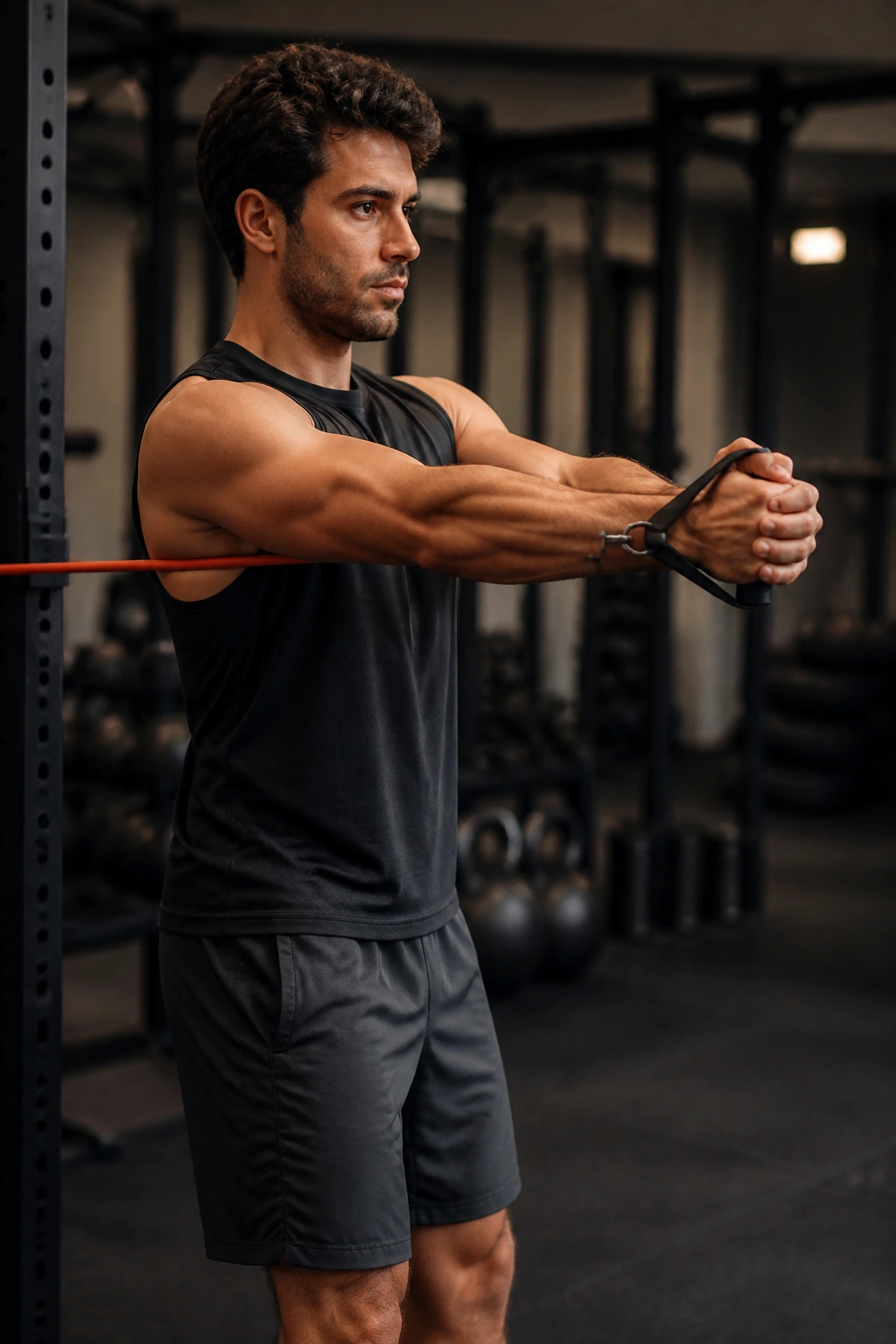 Person performing Pallof Press obliques anti-rotation in gym