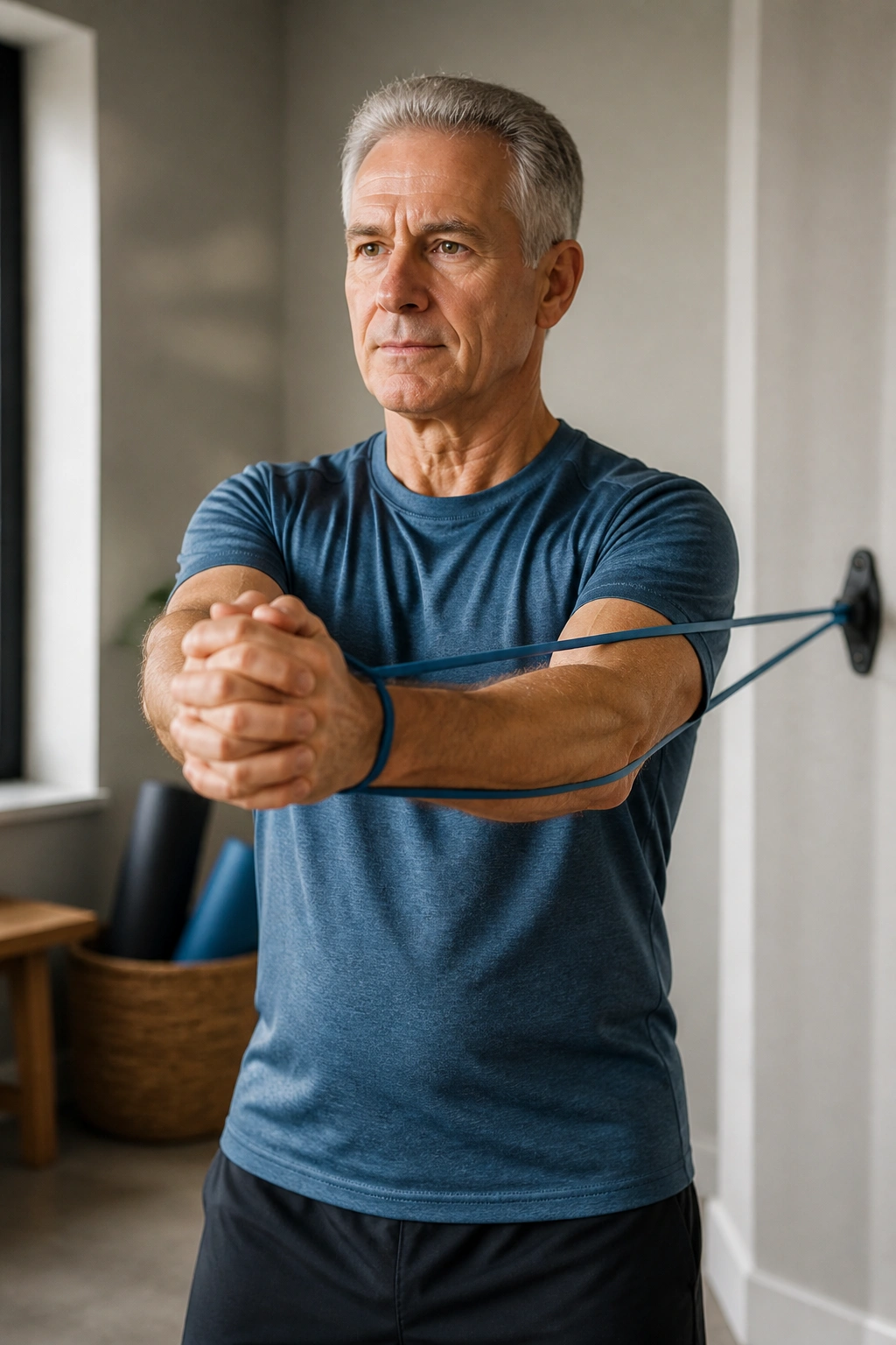 Torso-focused Pallof press with resistance band