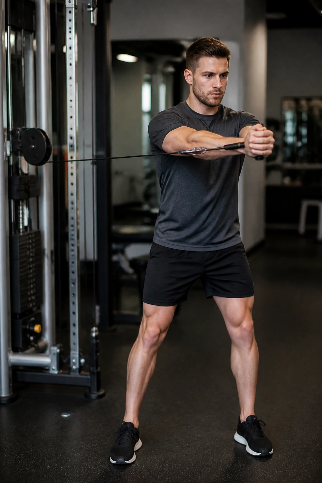 Portrait of a person performing Paloff press with anti-rotation through a square pelvis.