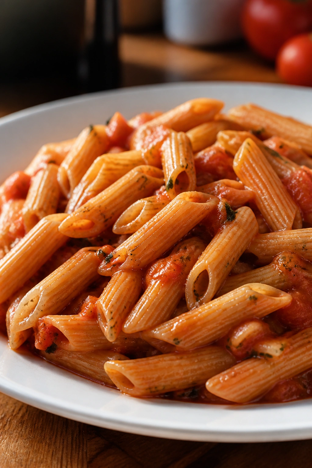 Chickpea pasta on a plate with tomato sauce