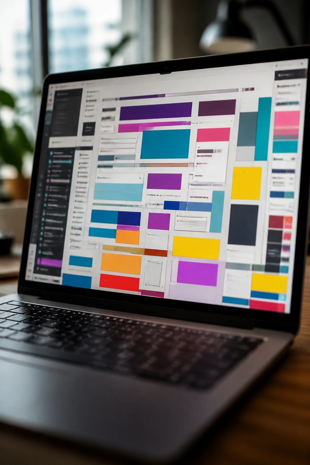 Close-up of a laptop screen with abstract blocks representing pasted web content, no readable text.